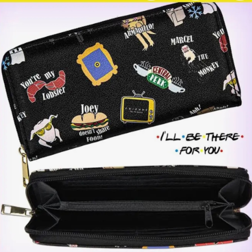 💐FRIENDS The TV Series Toss Designs Zip Around Wallet Black NWOT - Picture 2 of 6